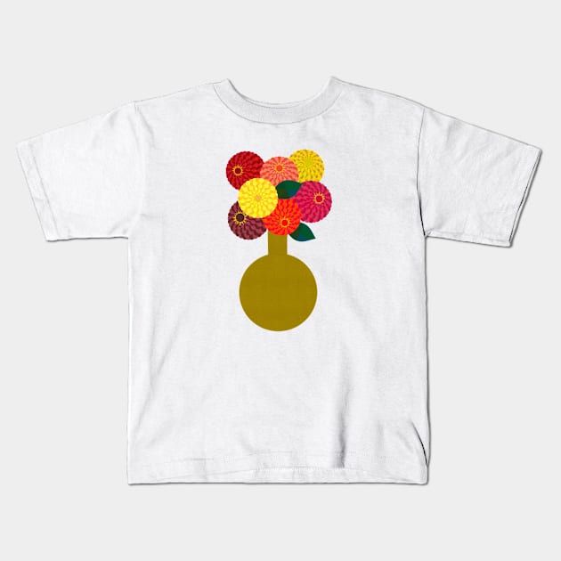 Zinnia Bouquet in a Vase Kids T-Shirt by Obstinate and Literate